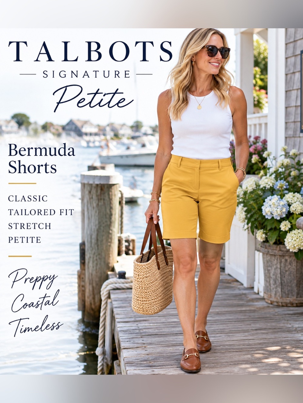 Talbots Signature Shorts 8P Mustard Yellow Flat Front Stretch Bermuda Petite